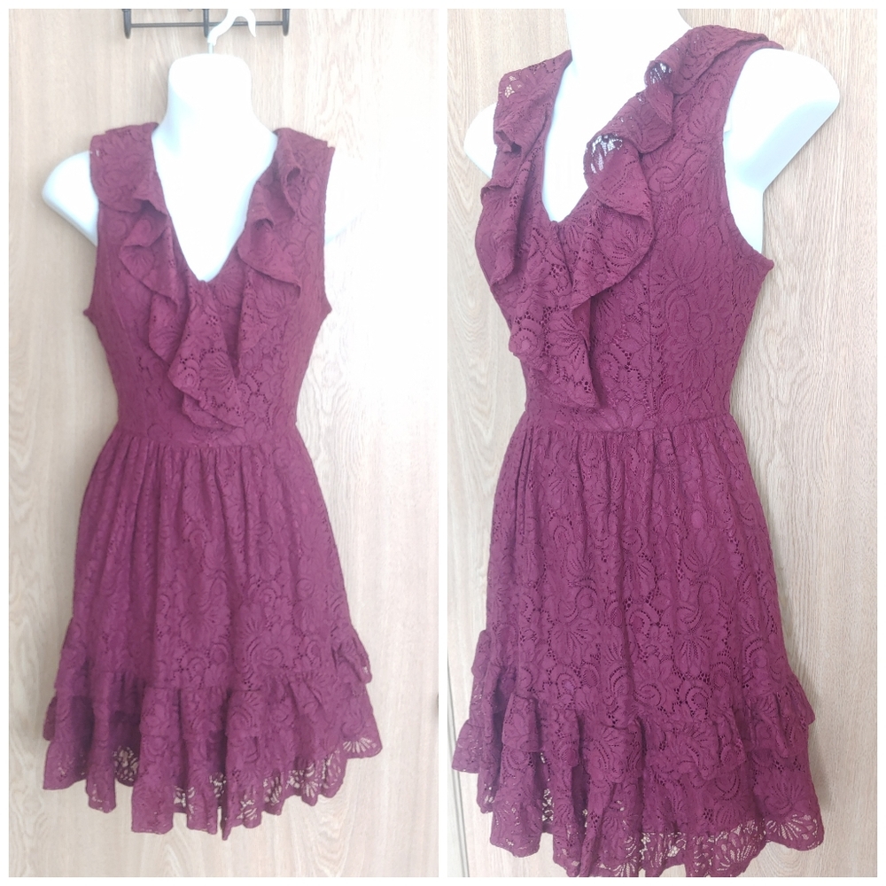 Francescas Flirty Ruffle Front Lace Dres